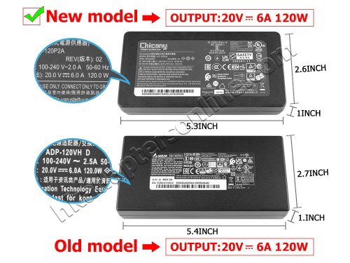 Original 120W Adapter Charger Chicony A120A055P + Cord