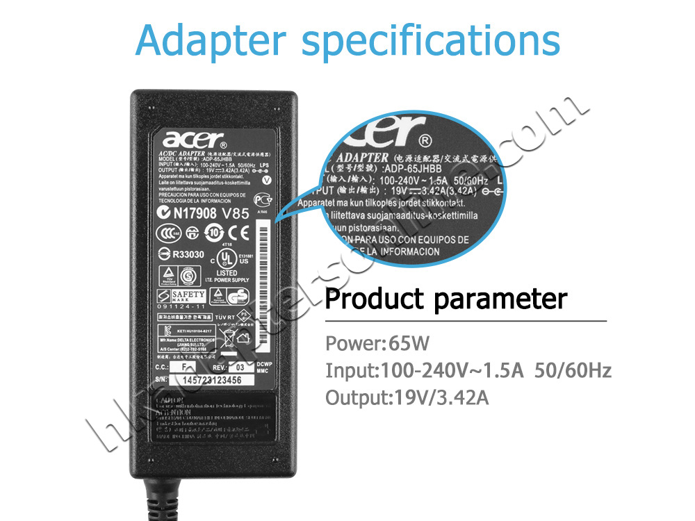 原廠 65W Acer Aspire 4736Z 4738 4738Z 4741 Charger 充電器 電源 + 電源線