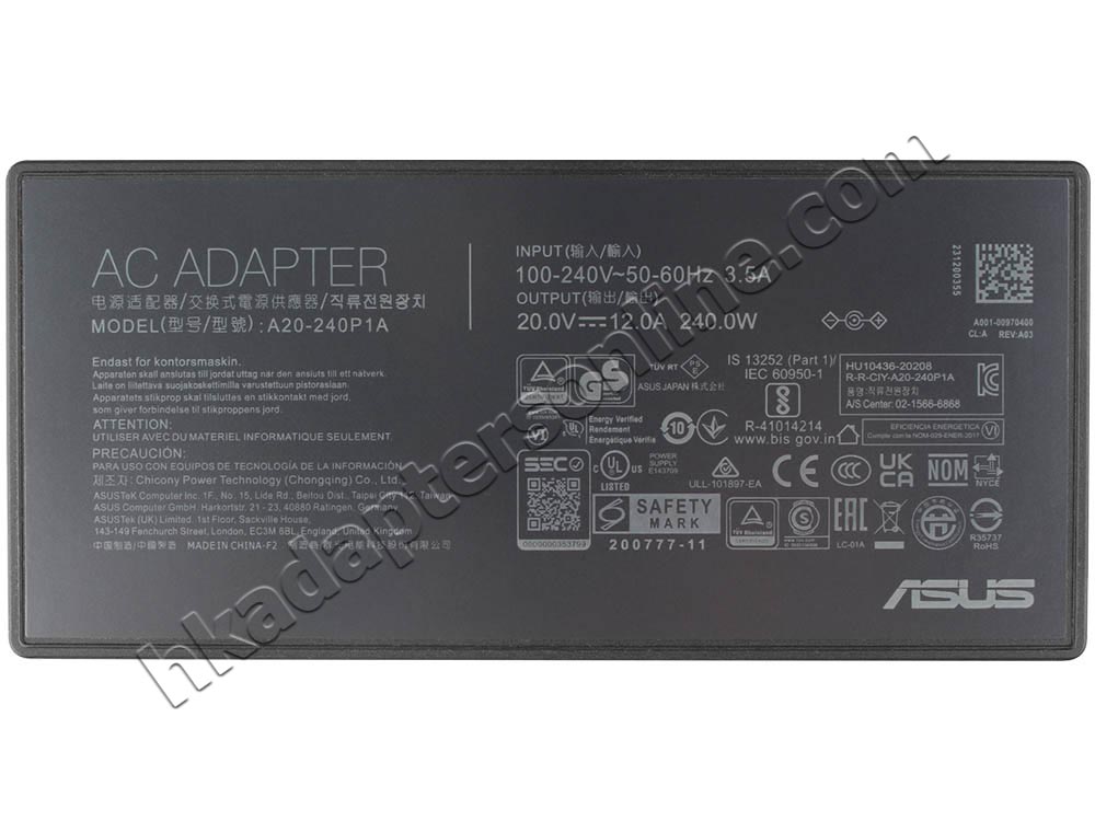 原廠 240W Slim Asus 0A001-00970200 Charger 充電器 電源 + 電源線