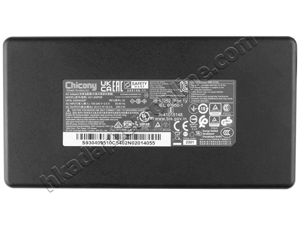 原廠 200W MSI Bravo 15 C7UDXKP MS-158N Charger 充電器 電源 + 電源線