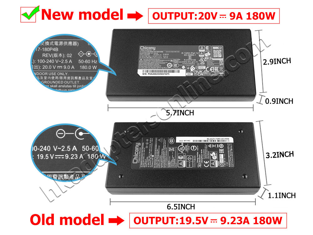 原裝 180W MSI GF75 Thin 9RCX-270ID Charger 充電器 電源 + 電源線