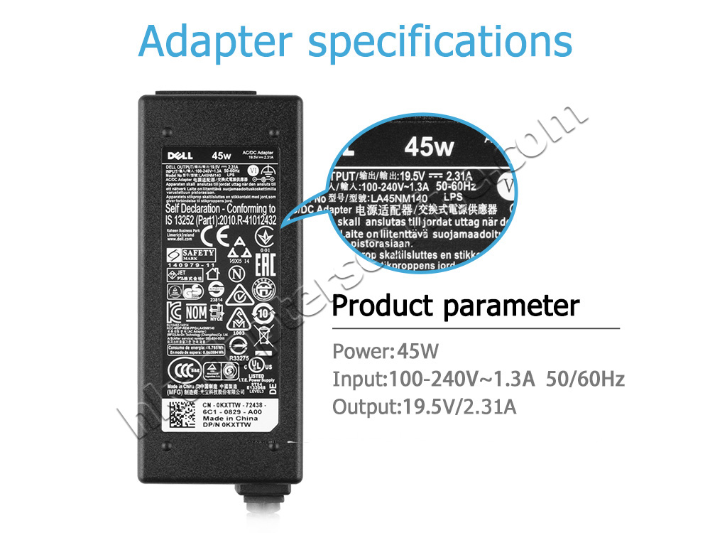 原裝 45W Dell 00J2X9 03RGOT Charger 充電器 電源 + 電源線