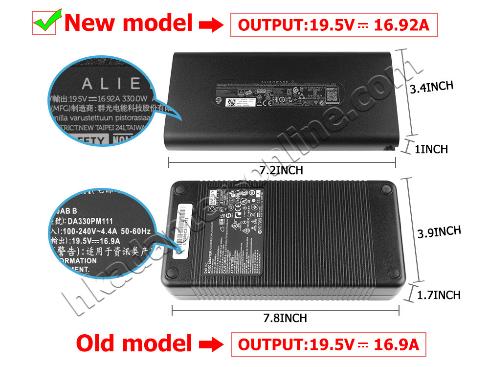 原裝 330W GaN Dell G5 15 5535 P121F P121F002 Charger 充電器 電源 + 電源線