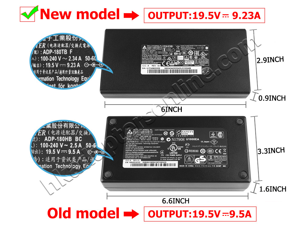 原裝 180W Slim Clevo W871CU Charger 充電器 電源 + 電源線