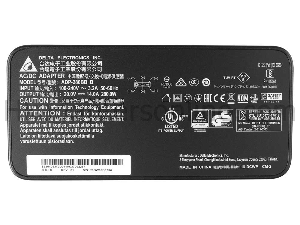 原廠 280W Chicony Delta A22-280P1A Charger 充電器 電源 + 電源線