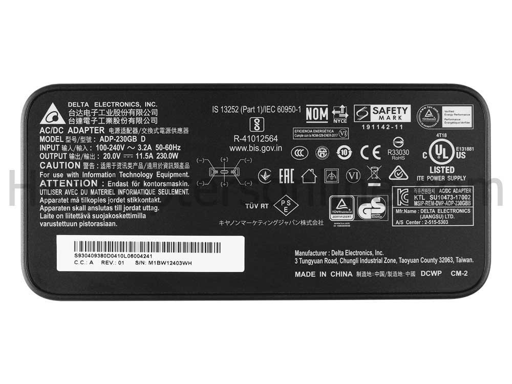 原裝 230W MSI S93-0404570-C54 Charger 充電器 電源 + 電源線