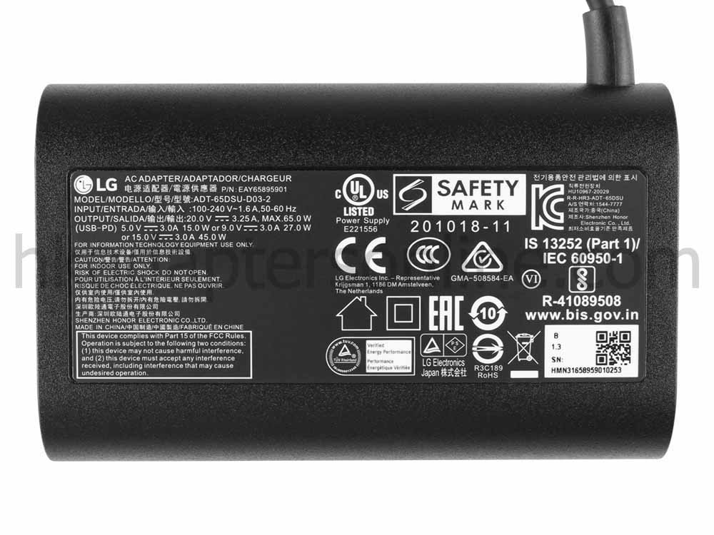 原裝 65W USB-C LG Gram 14Z90R-K.ADB9U1 Charger 充電器 電源 + 電源線