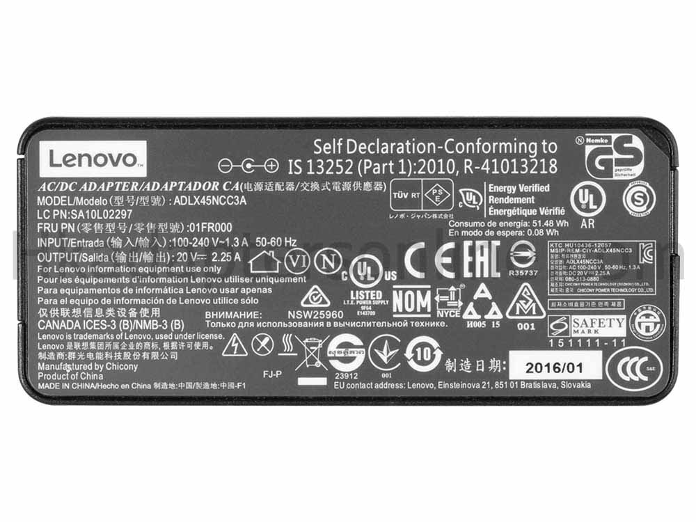 原裝 45W Lenovo 01FR130 Charger 充電器 電源 + 電源線