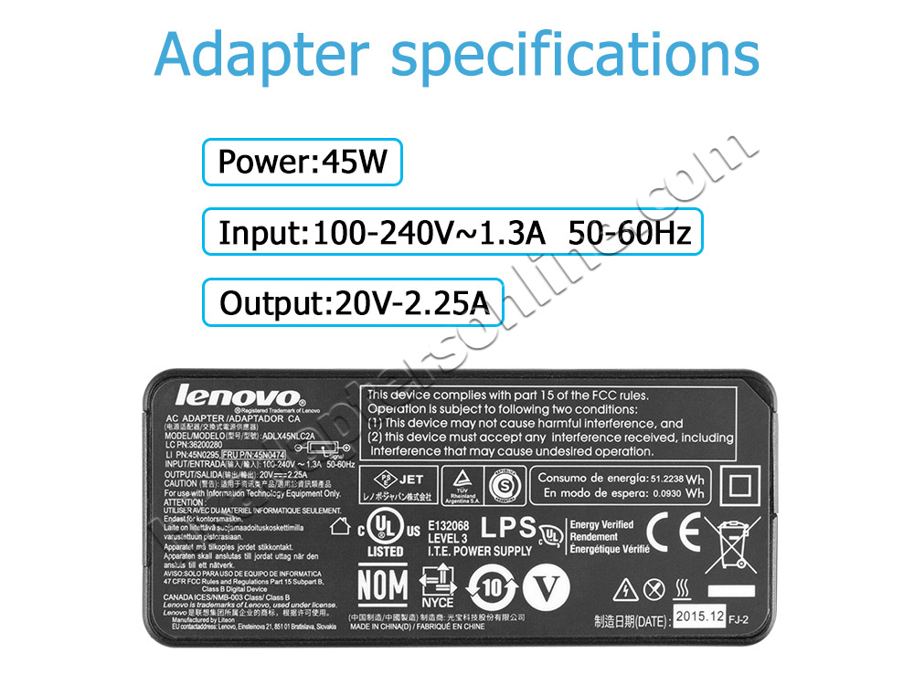 原裝 45W Lenovo V510-15IKB 80WQ Charger 充電器 電源 + 電源線