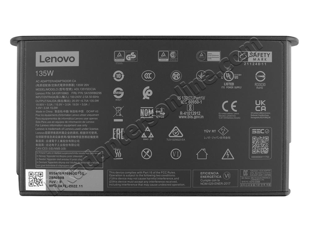 原廠 135W USB-C Slim Lenovo 4X21L38724 Charger 充電器 電源 + 電源線