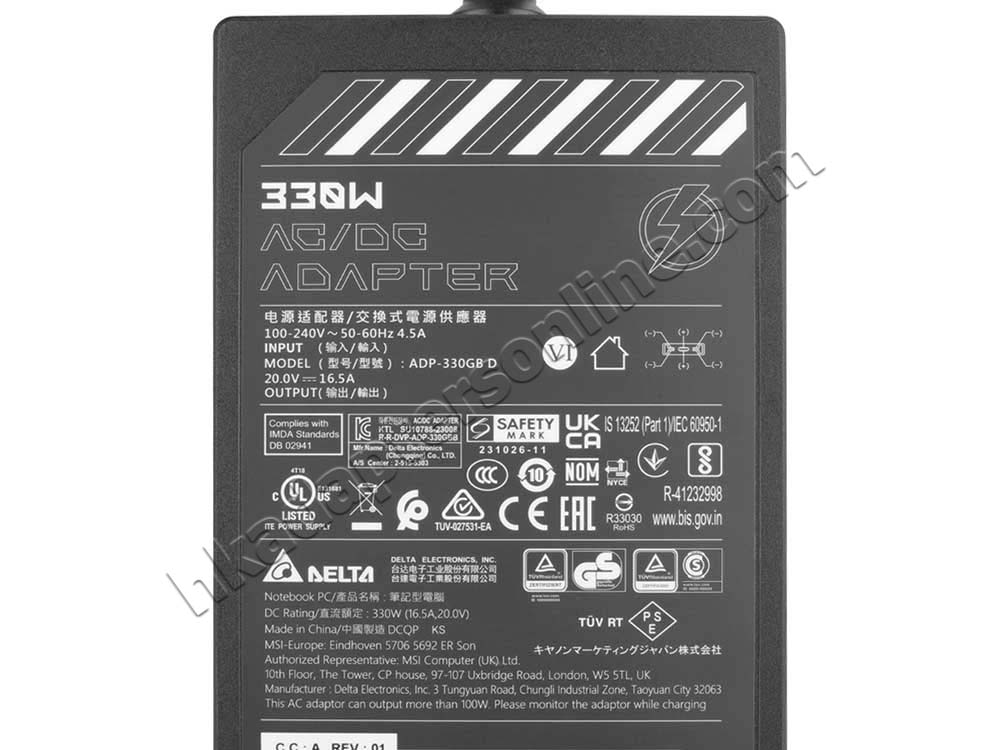原廠 330W MSI ADP-330GB D Charger 充電器 電源 + 電源線