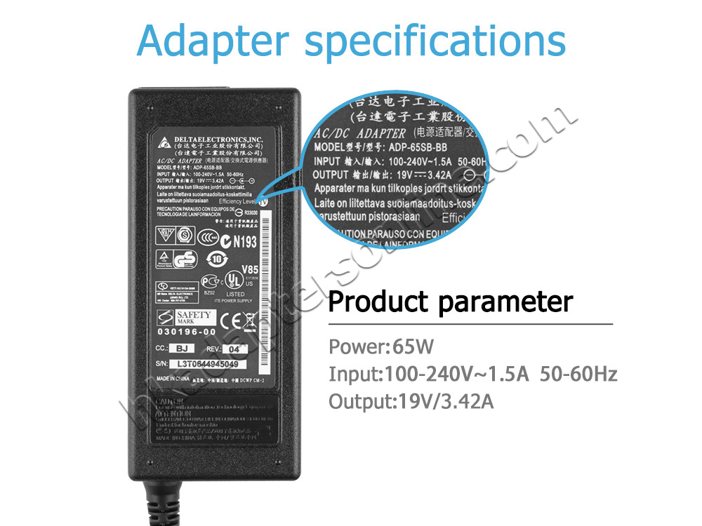 65W Medion AD65ABM190342 Charger 充電器 電源 + 電源線